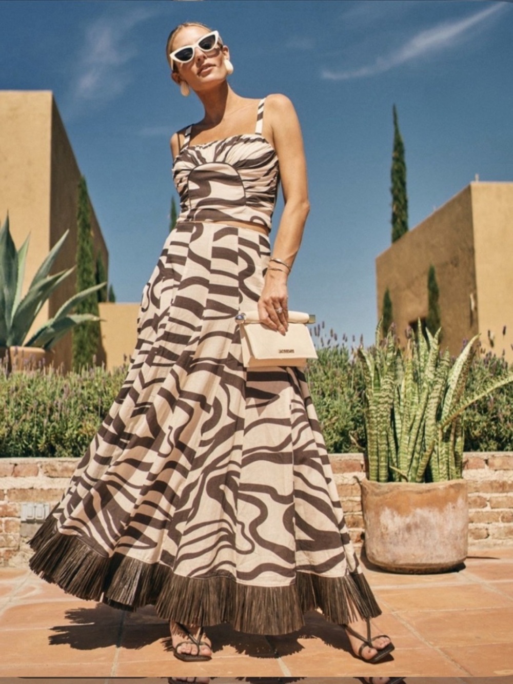 ANTONIO MELANI x MG STYLE Brown and Cream Zebra Print Two-Piece Women Dress Set